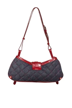 Burberry - Blue Chambray Quilted Shoulder Bag w/ Red Leather Trims