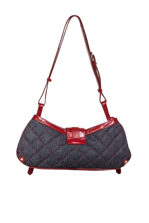 Burberry - Blue Chambray Quilted Shoulder Bag w/ Red Leather Trims