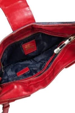 Burberry - Blue Chambray Quilted Shoulder Bag w/ Red Leather Trims
