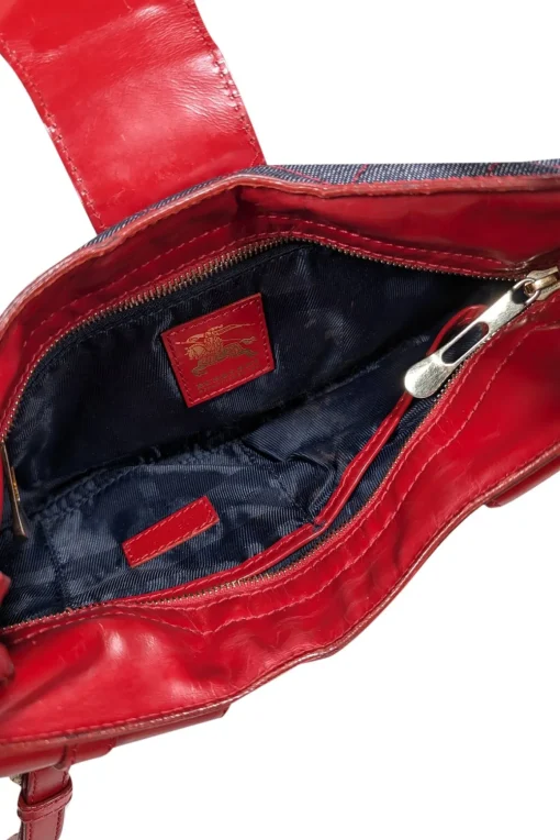 Burberry - Blue Chambray Quilted Shoulder Bag w/ Red Leather Trims