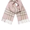 Burberry - Blush, Beige & Cream Plaid Fringe Hem Cashmere Scarf