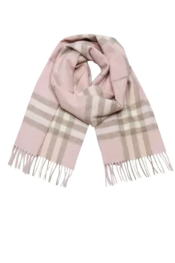 Burberry - Blush, Beige & Cream Plaid Fringe Hem Cashmere Scarf