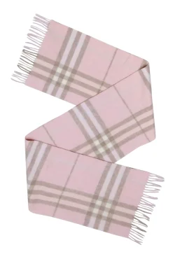 Burberry - Blush, Beige & Cream Plaid Fringe Hem Cashmere Scarf