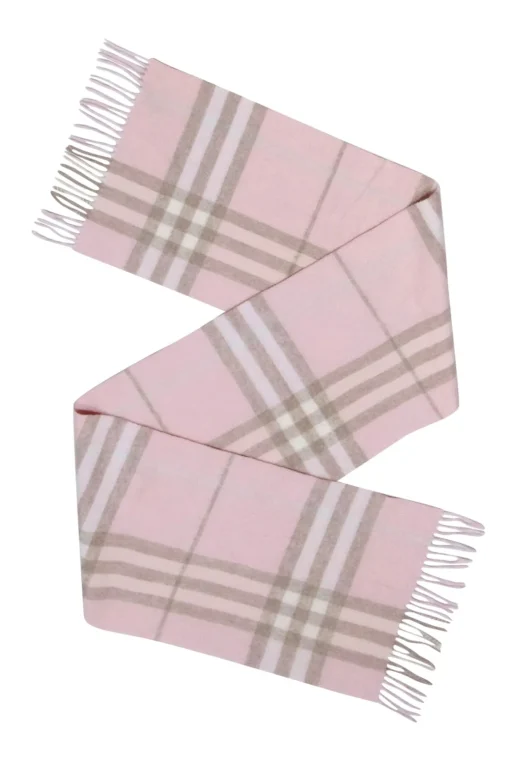 Burberry - Blush, Beige & Cream Plaid Fringe Hem Cashmere Scarf