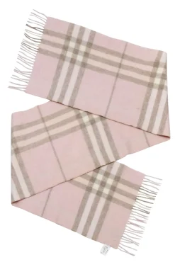 Burberry - Blush, Beige & Cream Plaid Fringe Hem Cashmere Scarf