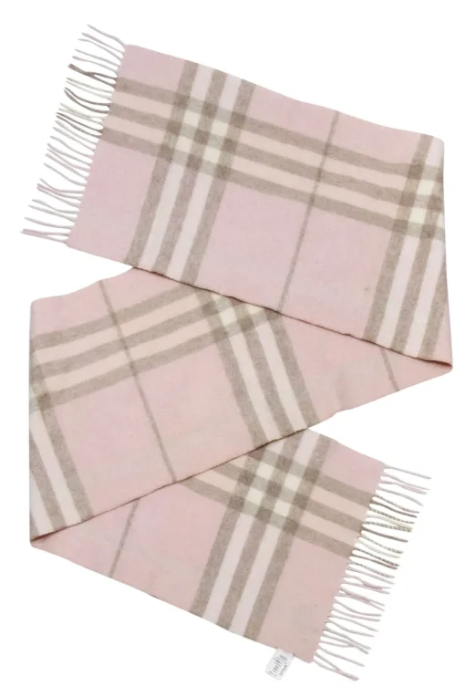 Burberry - Blush, Beige & Cream Plaid Fringe Hem Cashmere Scarf