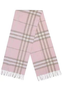 Burberry - Blush, Beige & Cream Plaid Fringe Hem Cashmere Scarf
