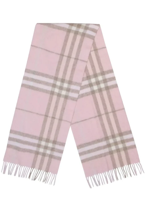 Burberry - Blush, Beige & Cream Plaid Fringe Hem Cashmere Scarf