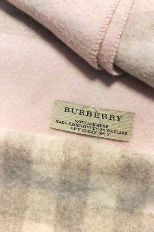 Burberry - Blush, Beige & Cream Plaid Fringe Hem Cashmere Scarf
