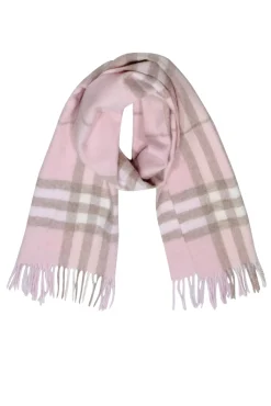 Burberry - Blush, Beige & Cream Plaid Fringe Hem Cashmere Scarf