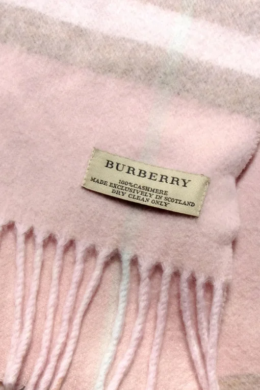 Burberry - Blush, Beige & Cream Plaid Fringe Hem Cashmere Scarf