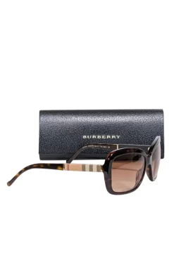 Burberry - Brown Rounded Square Sunglasses w/ Signature Plaid Sides