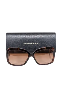 Burberry - Brown Rounded Square Sunglasses w/ Signature Plaid Sides