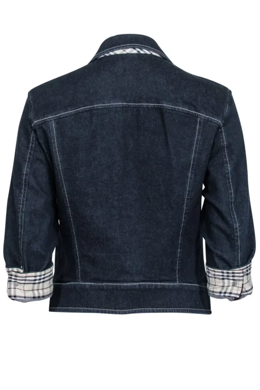 Burberry - Dark Wash Denim Jacket w/ Plaid Cuffs Sz 10