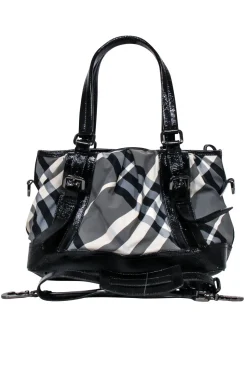 Burberry - Grey, Black, & Cream Plaid Shoulder Bag