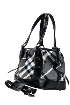 Burberry - Grey, Black, & Cream Plaid Shoulder Bag