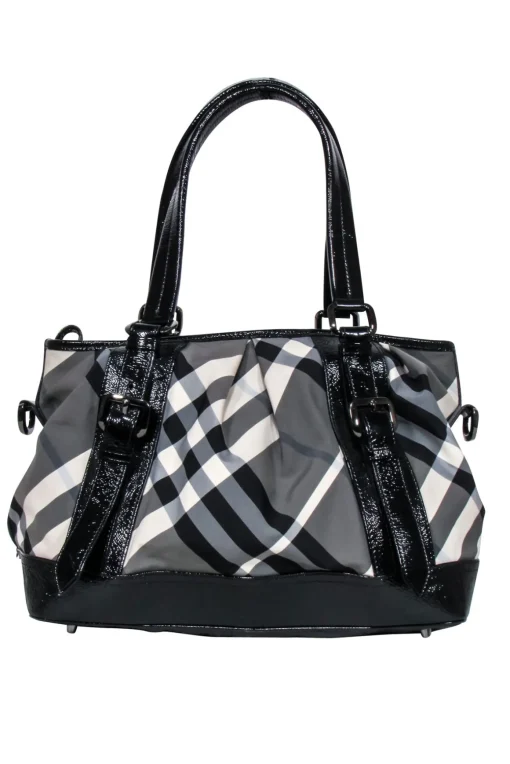 Burberry - Grey, Black, & Cream Plaid Shoulder Bag
