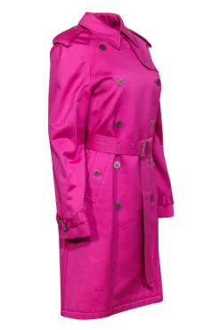 Burberry - Hot Pink Double Breasted Belted Trench Coat Sz 8