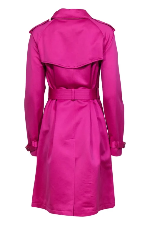 Burberry - Hot Pink Double Breasted Belted Trench Coat Sz 8