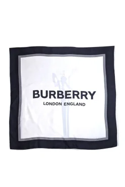 Burberry - Ivory Silk Scarf w/ Logo Font & Horse Face Print Scarf