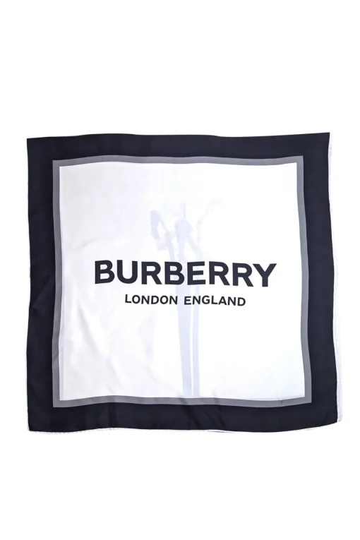 Burberry - Ivory Silk Scarf w/ Logo Font & Horse Face Print Scarf
