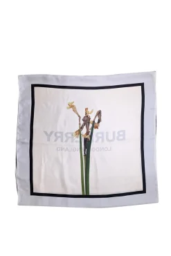 Burberry - Ivory Silk Scarf w/ Logo Font & Horse Face Print Scarf