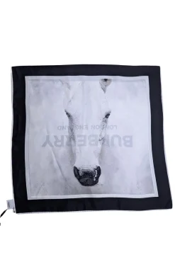 Burberry - Ivory Silk Scarf w/ Logo Font & Horse Face Print Scarf
