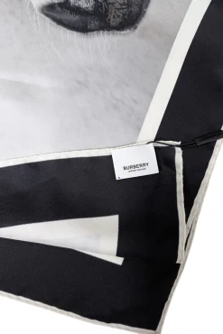 Burberry - Ivory Silk Scarf w/ Logo Font & Horse Face Print Scarf