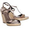 Burberry - Metallic Strap w/ Signature Plaid Espadrille Wedges Sz 8