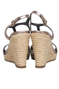 Burberry - Metallic Strap w/ Signature Plaid Espadrille Wedges Sz 8