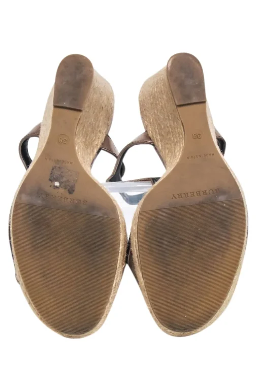 Burberry - Metallic Strap w/ Signature Plaid Espadrille Wedges Sz 8