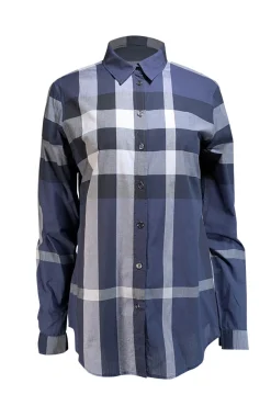 Burberry - Navy & White Plaid Button Front Shirt Sz M