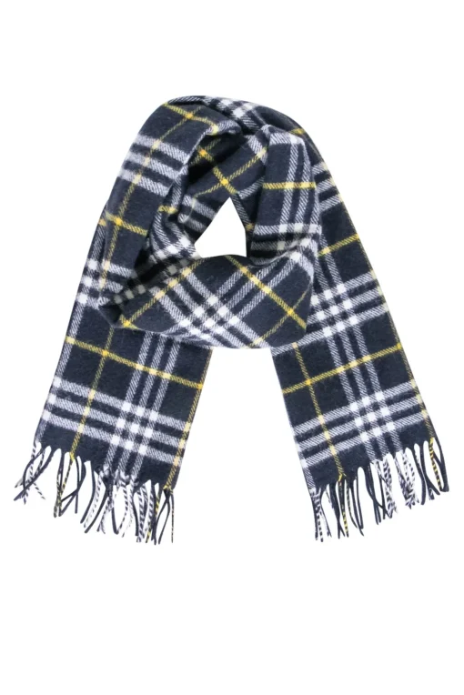 Burberry - Navy, White, & Yellow Plaid Lambswool Scarf