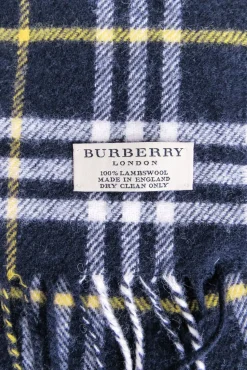 Burberry - Navy, White, & Yellow Plaid Lambswool Scarf
