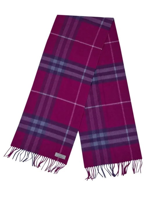Burberry - Pink & Purple Plaid Fringe Hem Cashmere Scarf