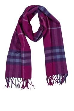 Burberry - Pink & Purple Plaid Fringe Hem Cashmere Scarf