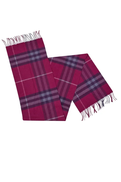 Burberry - Pink & Purple Plaid Fringe Hem Cashmere Scarf
