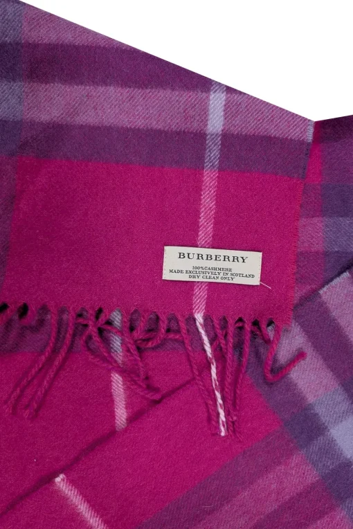 Burberry - Pink & Purple Plaid Fringe Hem Cashmere Scarf
