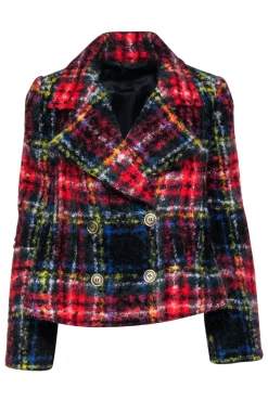 Burberry - Red & Multi Color Plaid Cropped Coat Sz M