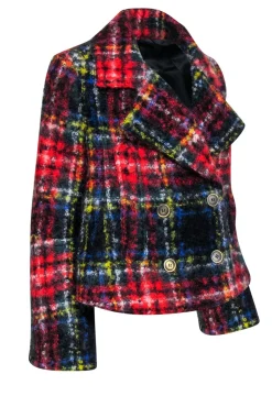 Burberry - Red & Multi Color Plaid Cropped Coat Sz M