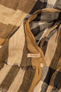 Burberry - Tan, Red, White, & Black Plaid Linen Scarf