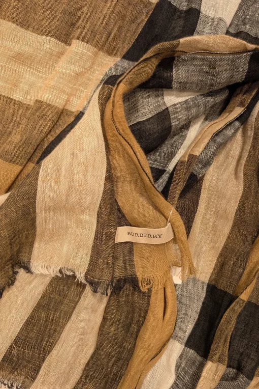 Burberry - Tan, Red, White, & Black Plaid Linen Scarf