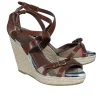 Burberry - Tan Signature Plaid Peep Toe Buckle Trim Wedges Sz 9.5