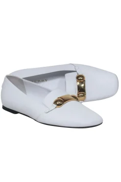 Burberry - White Leather Loafers w/ Gold Buckle Sz 8