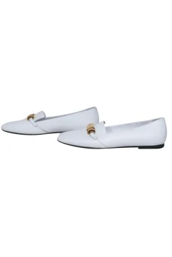 Burberry - White Leather Loafers w/ Gold Buckle Sz 8