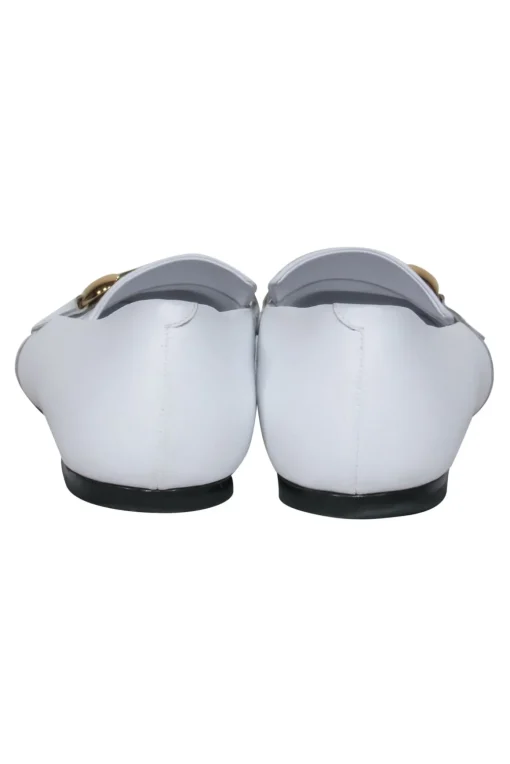 Burberry - White Leather Loafers w/ Gold Buckle Sz 8