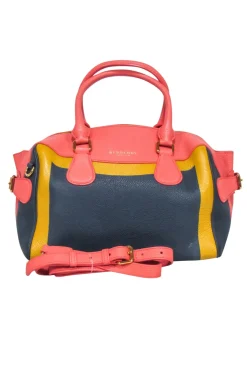 Burberry Prorsum - Navy, Peach & Yellow Hand Painted Leather Bowler Bag