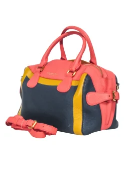 Burberry Prorsum - Navy, Peach & Yellow Hand Painted Leather Bowler Bag
