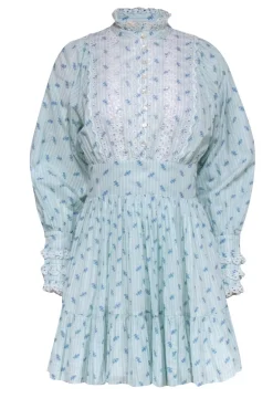 byTimo - Blue Floral Long Sleeve w/ Eyelet Lace Detail Dress Sz XS