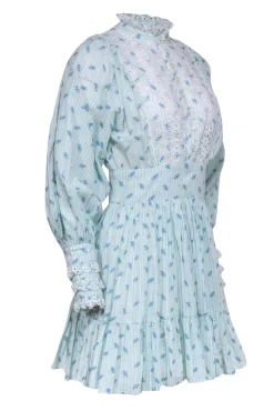 byTimo - Blue Floral Long Sleeve w/ Eyelet Lace Detail Dress Sz XS